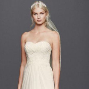 David's Bridal Strapless Chiffon Lace A-line Dress